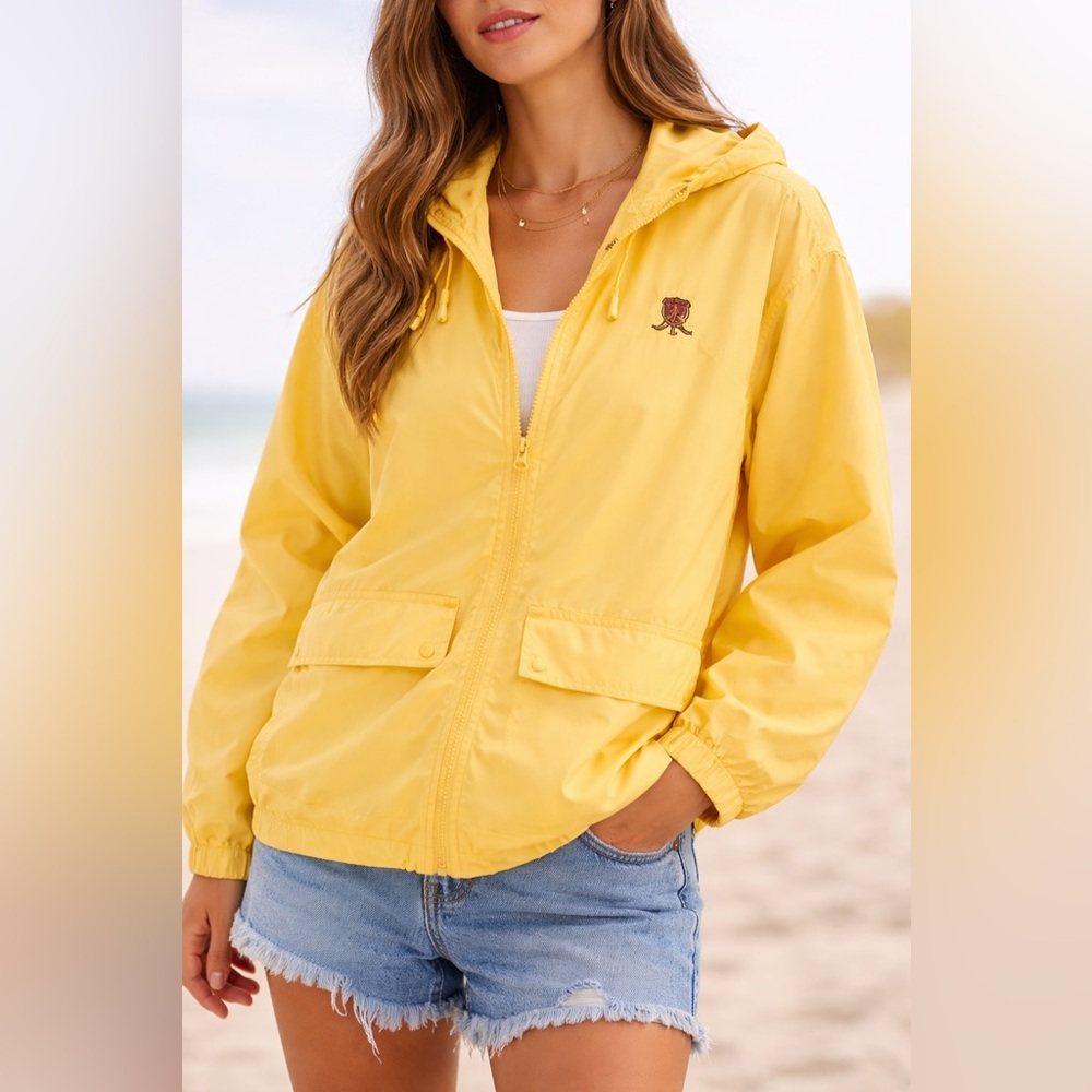 Tommy Hilfiger Yellow Hooded Rain Jacket | Lightweight Windbreaker | Size M
